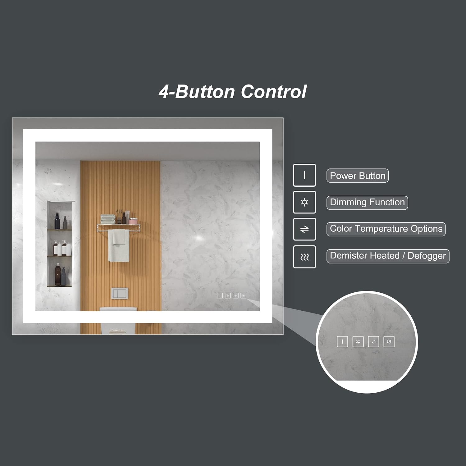 HAUSCHEN HOME 32 x 40 inch LED Lighted Bathroom Mirror, Wall Mounted Dimmable Makeup Vanity Mirror, Anti-Fog Mirror, 3-Color Adjustable Warm/Natural/White Light, Horizonal & Vertical, ETL Listed