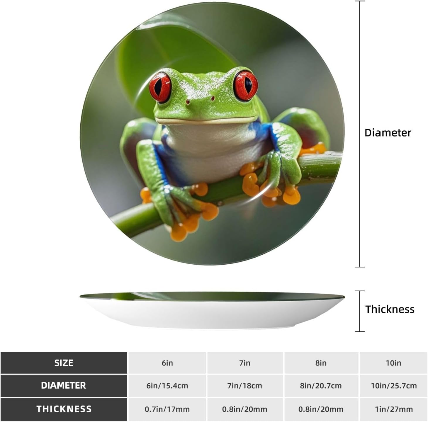 Bone China Decorative Plate with Display Red eyed Tree Frog Ceramic Plates Crafts Art Decor Dessert Plate Ceramic Ornament Porcelain Plates for Living Room Kitchen Table Home Decor