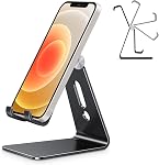 Adjustable Cell Phone Stand, OMOTON C2 Aluminum Desktop Phone Holder Dock Compatible with iPhone 17/16/15/14 Pro Max/Pro/Air and Other Smart Phones, Silver