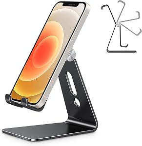 Adjustable Cell Phone Stand, OMOTON C2 Aluminum Desktop Phone Holder Dock Compatible with iPhone 17/16/15/14 Pro Max/Pro/Air and Other Smart Phones, Black