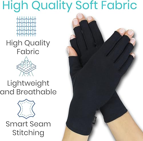 Miniatura 3 de Vive Guantes de artritis reumatoide  Hombres y mujeres envoltura de compresión sin dedos para dolor de mano y osteoartritis  Envoltura de mano negra