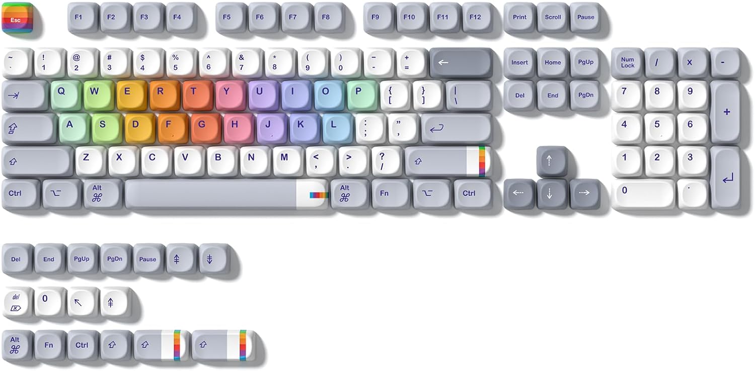 MOA Profile PBT Keycaps,121 Keys Retro Rainbow Keycap Set, Dye-Sublimation, MOA Profile, Rainbow Theme for Most 60% 65% 75% 80% 100% US Layout Cherry MX Switches Mechanical Keyboard image 2