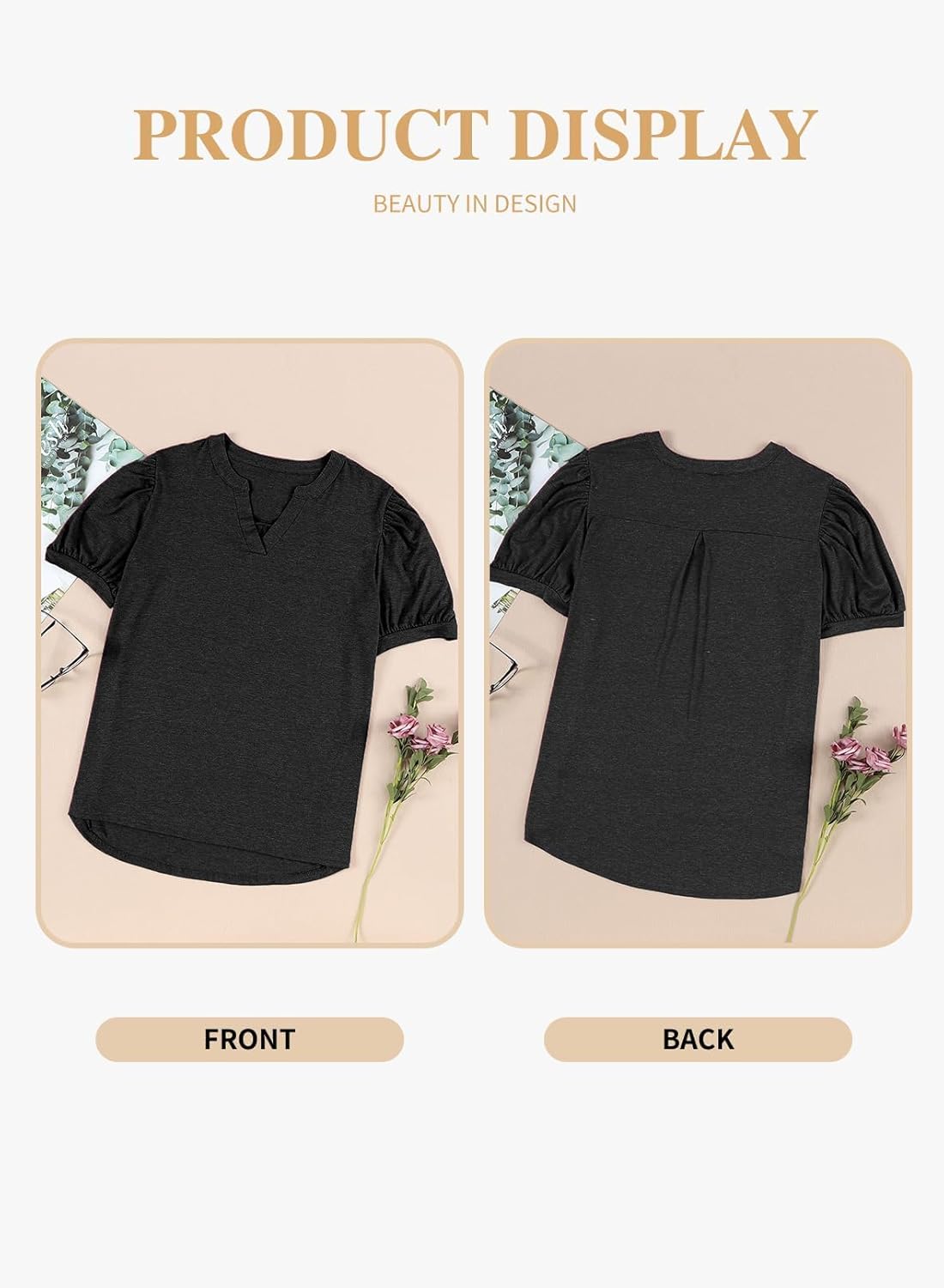 Eytino Womens Plus Size Tops V Neck Puff Short Sleeve Summer Loose Casual Solid Tees Shirts(1X-5X) - Image 4