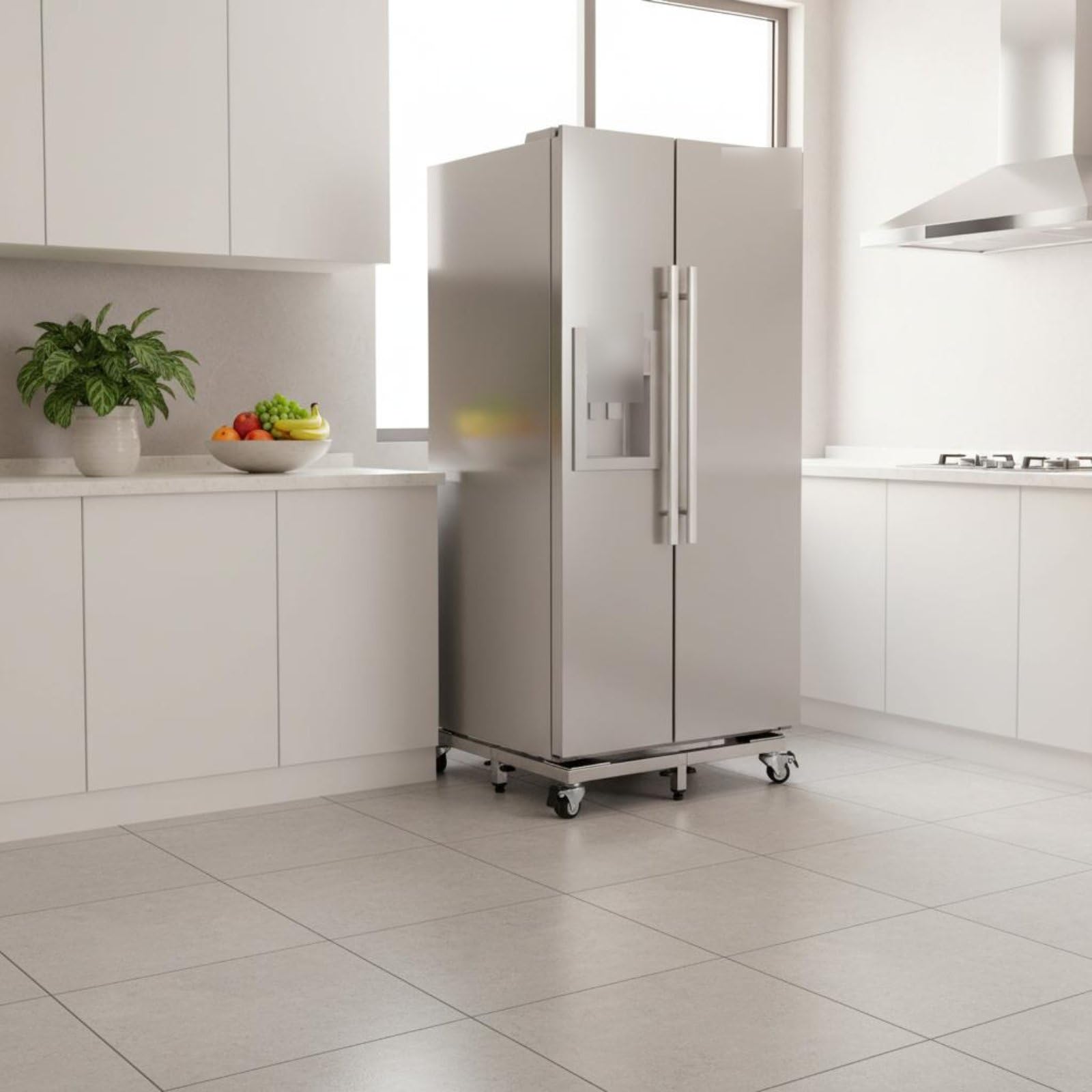 para Electrodomésticos Carrito Ajustable Base de Acero Estructura Elevada con Ruedas Multiusos Adecuado para Uso Doméstico Ventilación Organización Cocina, Plata