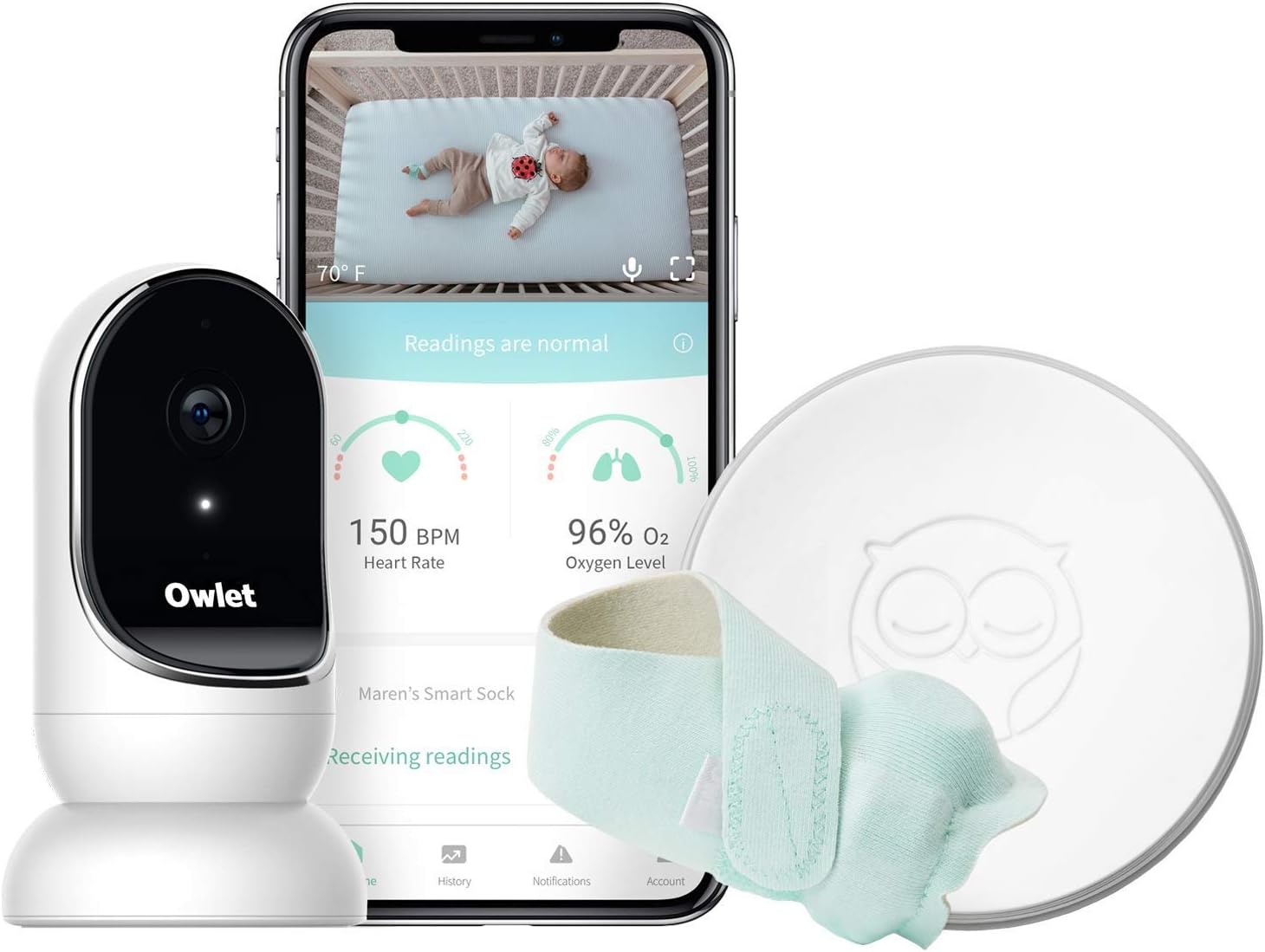 Owlet Duo Monitor - Smart Sock & Cam. Heart Rate, Oxygen, Video & Audio - The Complete Baby Monitor Solution