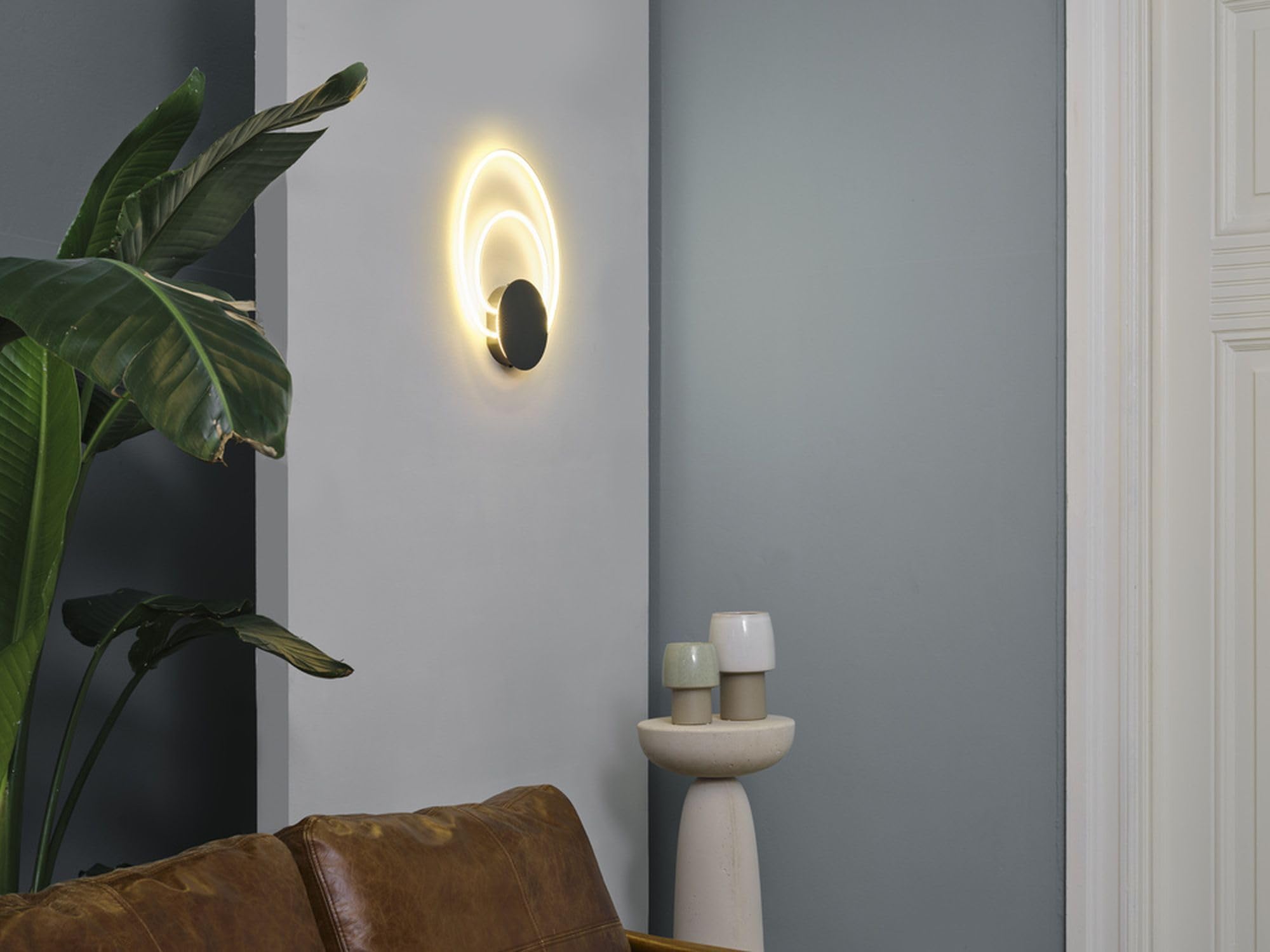 Osram Decor Helios - Lampada da parete in policarbonato curvo con LED e filamento, con Click Select, 12 W, 960 lm, 3000 K, 830 bianco caldo, non dimmerabile, grigio scuro, plastica (PC), IP20