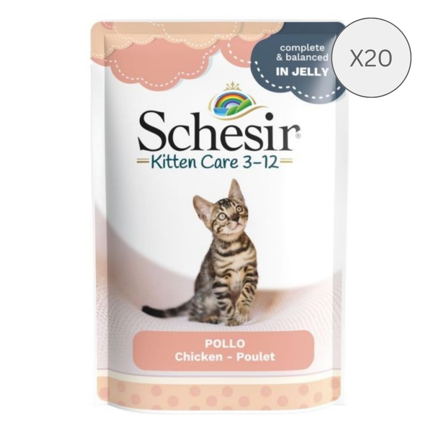 Schesir Cat Jelly Kitten filet z kurczaka, mokra karma dla kociąt w galarecie, 20 worków x 85 g