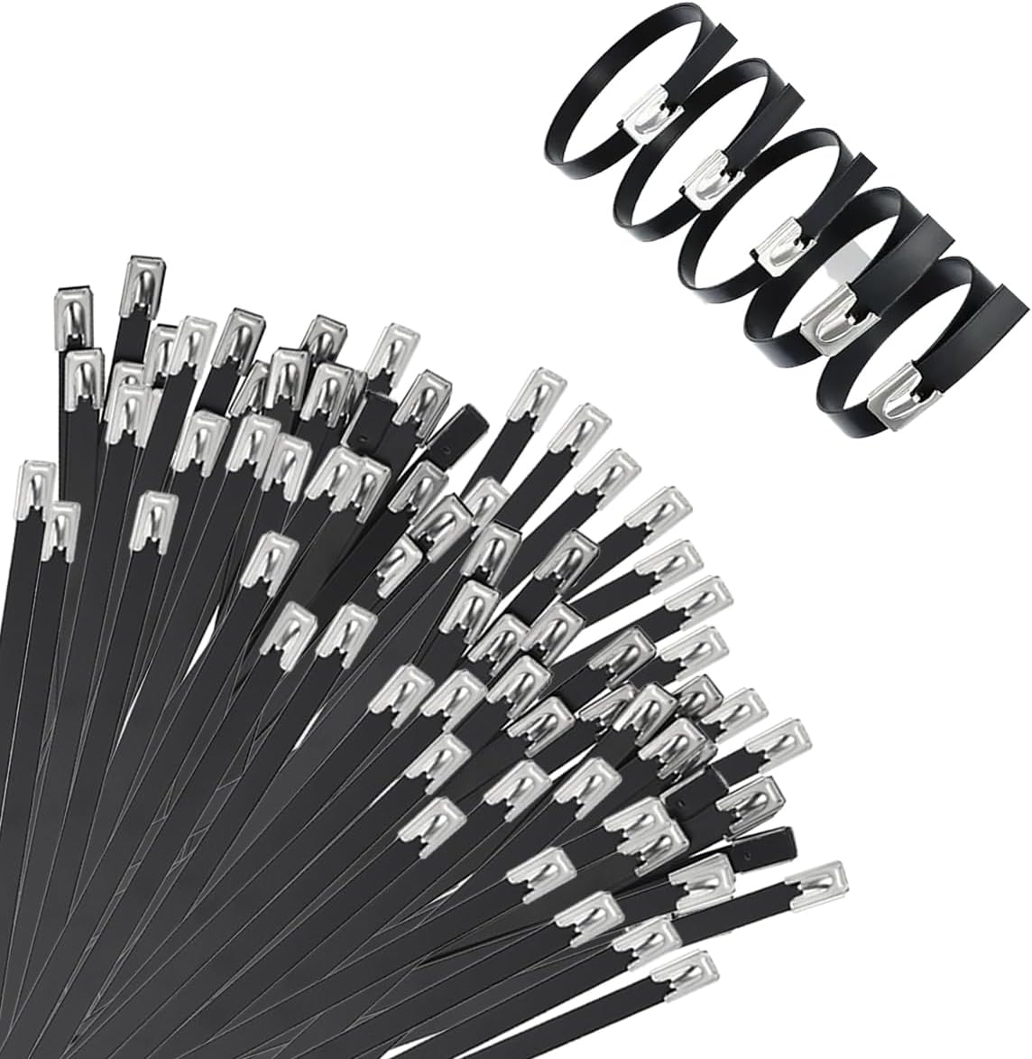 200PCS, 304 Stainless Steel Zip Ties Heavy Duty Metal Zip Ties with Self Locking Design 0.19 x 8 inch, Black, Ideal for Home Improvement, Machinery, Vehicles, Farms, Cables, Pipes, and More