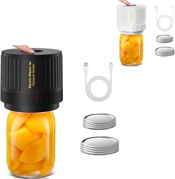 Electric Mason Jar Vacuum Sealer, Cordless Vacuum Sealer Kit for Wide-Mouth & Regular-Mouth Mason Jars, Black and White