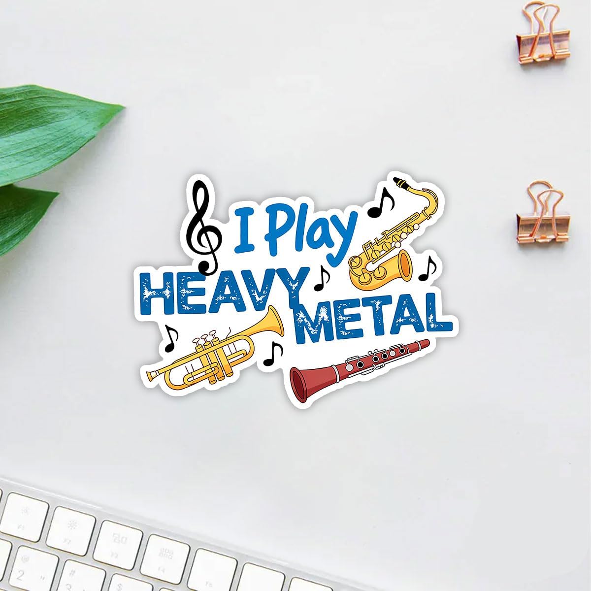 3pcs Funny Band Humor Sticker, I Play Heavy Metal Quote with Saxophone Trumpet Clarinet Music Design Stickers Die-Cut Waterproof image 4