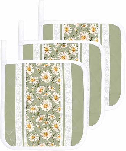 Miniatura 9 de 2 Packs Sage Green Flower Pot Holders Sets for Kitchen,Oven Pan Plate Bowl Pads Heat Proof Mat with Hanging Loop,Terry Cloth Potholders Soft Grip