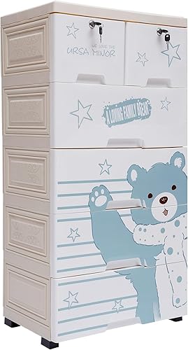 Miniatura 10 de Cómoda de cajones de plástico gabinete de almacenamiento con 6 cajones unidad organizadora carrito estable con ruedas gabinete de plástico