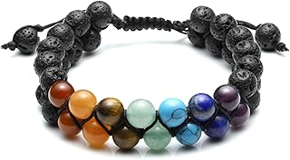 MANIFO Chakra Healing Crystals Bracelet Essential Oil Bead Lava Stone Bracelets Adjustable Yoga Diffuser Bracelet Jewellery for Men Women