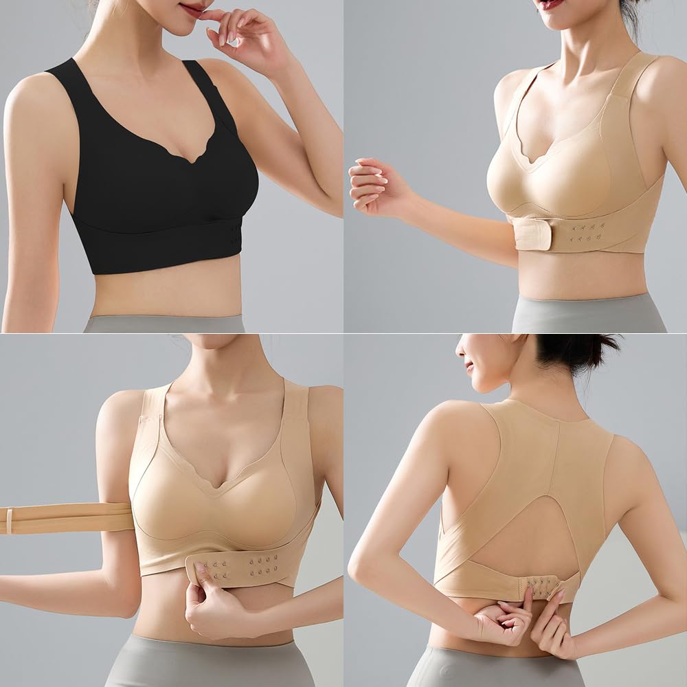 Generico Arisefrom Front Buckle Lifting Correction Bra, Seamless Cross Back Shaping Wireless Sports Push up Bras