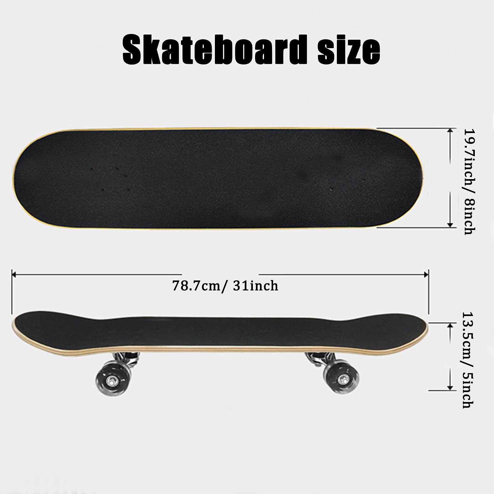 Skateboard Completa de 31 "x 8", 7 Capas, Tablas de Arce, Longboards Cóncavos de Doble Inclinación para Principiantes, Adultos, Mujeres, Hombres, Adolescentes, Niñas, Niños,Blue Flame