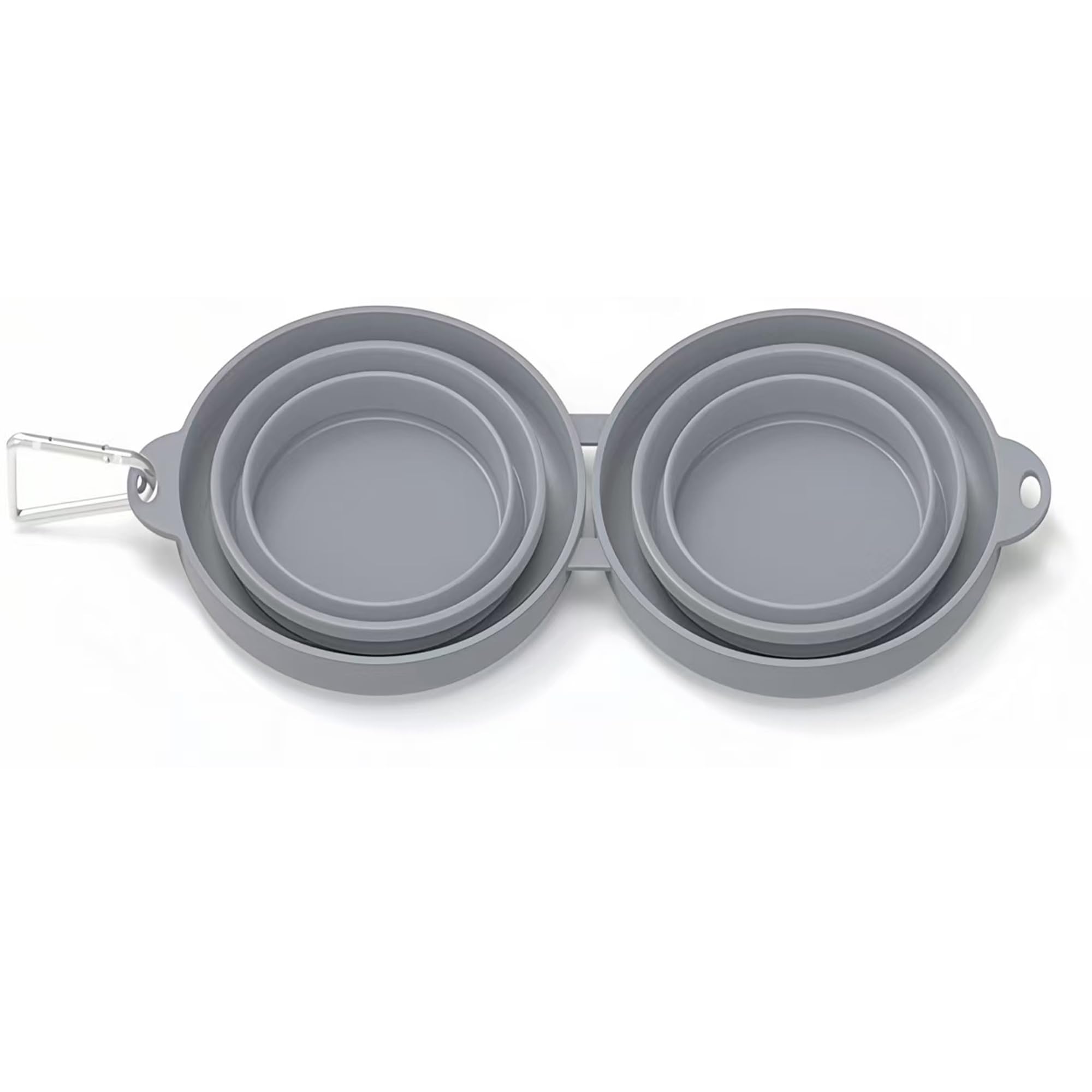 Double gamelle pliable pour chien et chat, 2 en 1 en silicone avec mousqueton, gamelle portable pour camping, randonnée, animaux de compagnie de petite et moyenne taille, gris foncé