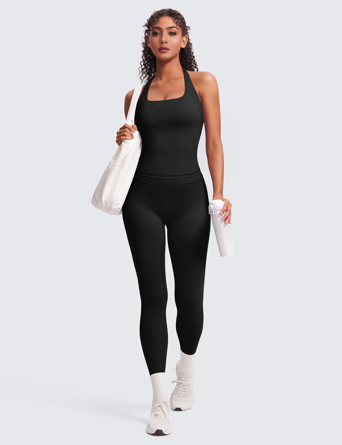 RXRXCOCO Open Back Workout Sets for Women 2 Piece Halter Tank Tops Hidden Scrunch Leggings Matching Set with Pockets - Image 7