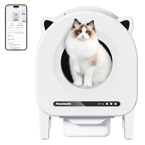 Self Cleaning Litter Box, 68 L Automatic Cat Litter Box for Multiple Cats, Robot with Dual Safety Protection, APP Control, Odor Removal Smart Litter Boxes, 2 Roll Trash Bags - White