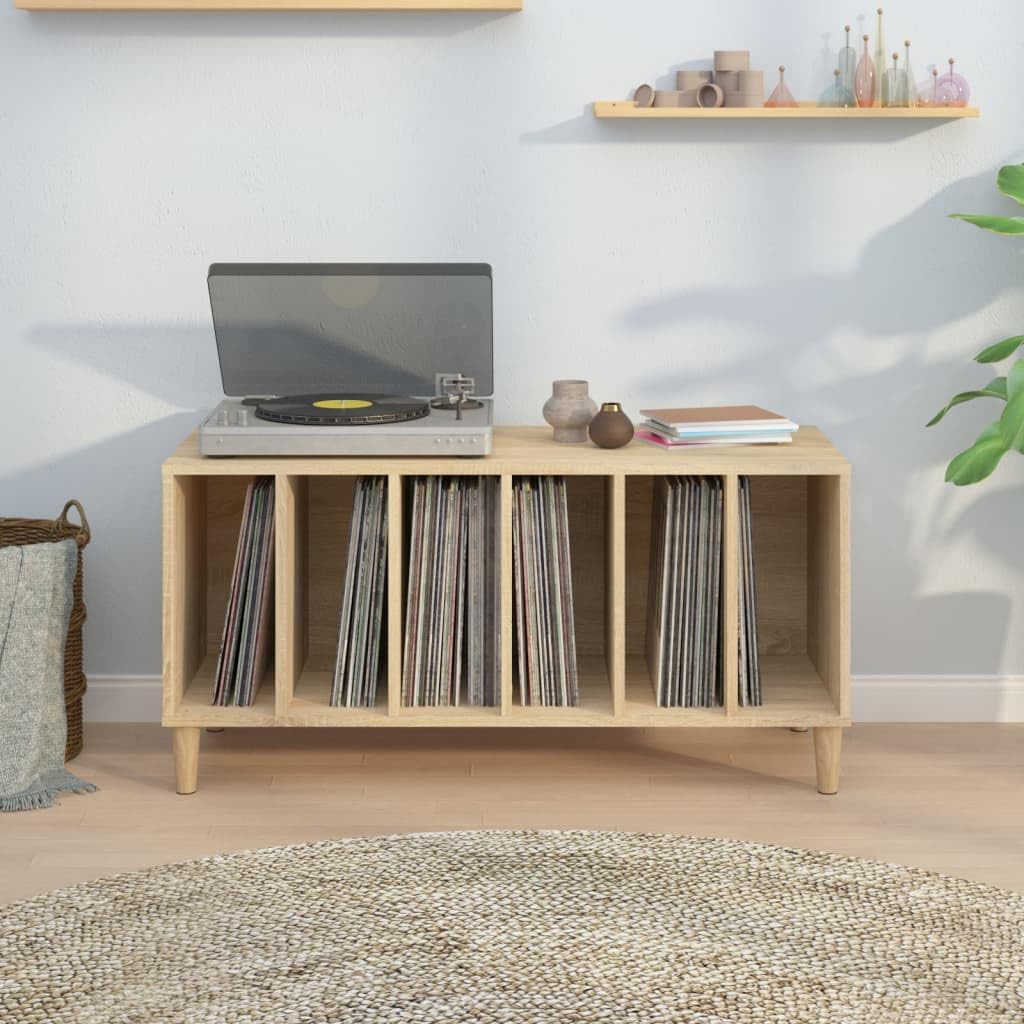 Mangloder - Armadietto in rovere Sonoma con legno massello di eucalipto, 100 x 38 x 48 cm, spazio per riporre dischi in vinile, mobile TV, ufficio, soggiorno