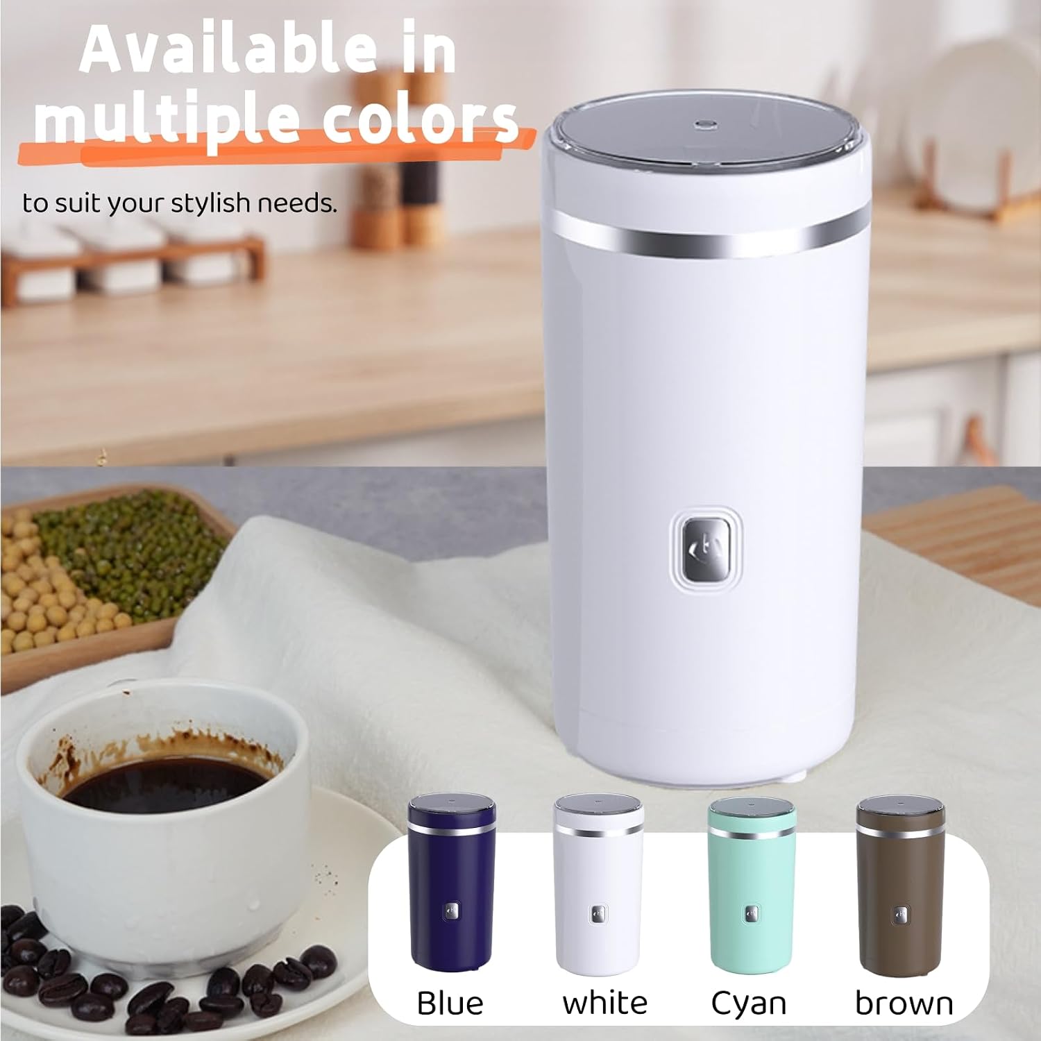 Electric Grain Grinder & Coffee Mill - 330ml Large Capacity, 304 Stainless Steel Blades, for Spices, Nuts, Grains, Herbs - Compact & Powerful for Home Kitchen Use (blue)
