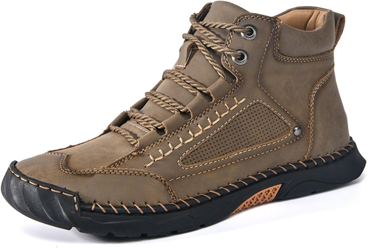 Mens Wide Leather Boots for Hiking Working, Leather Chukka Boots Men's Comfortable Handmade Shoes–Waterproof, Arch Support, Spacious Toe Box, Non-Slip,Lightweight Breathable Outdoor Walking