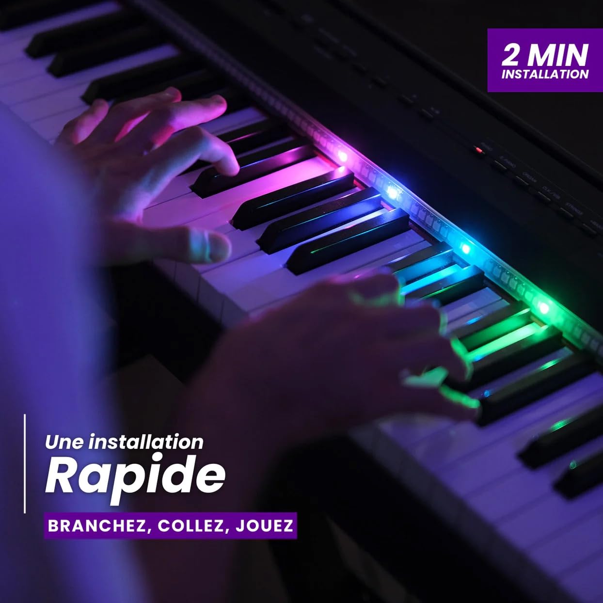 Plus Bande LED pour Apprendre le Piano sans Solfège (piano non inclus) - Application WiFi iOS Android avec 50 Morceaux Inclus - Compatible Claviers Numériques 61/76/88 Touches - Blanc