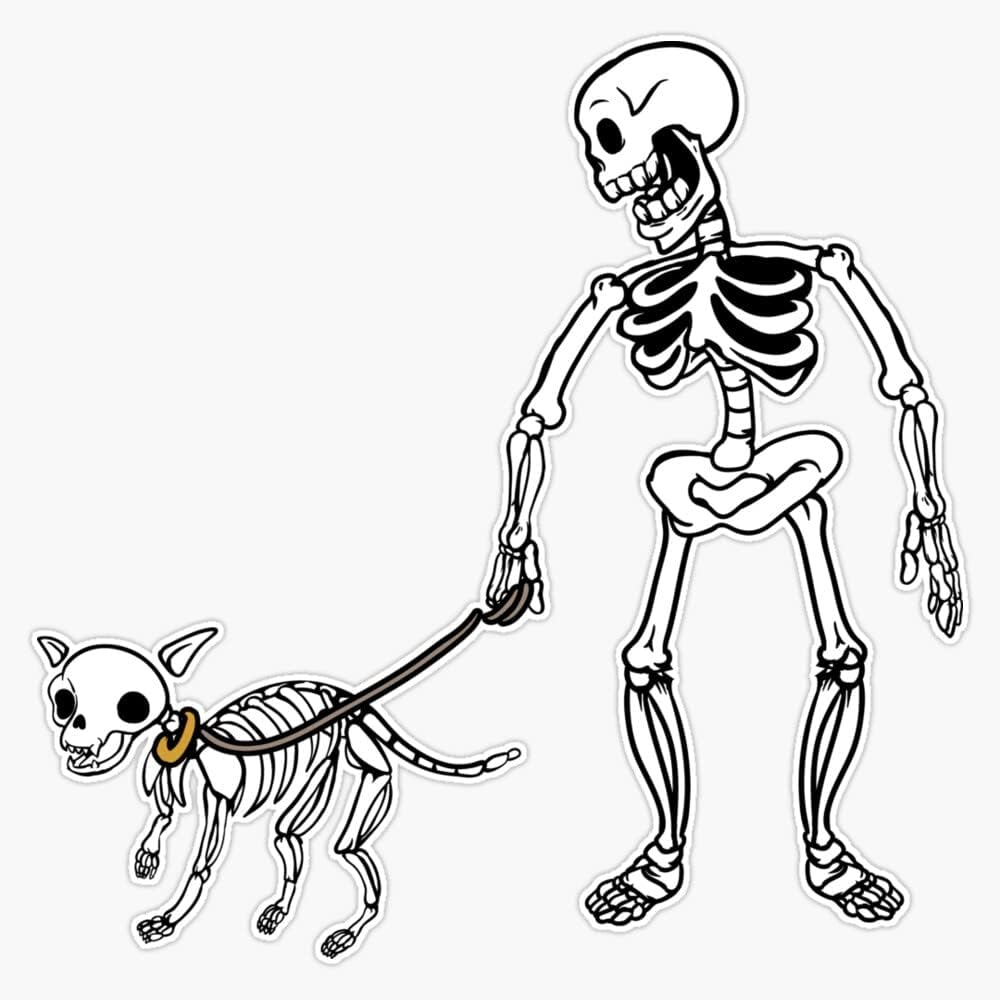 Skeleton Dog Walker Funny Halloween Magnet - Reusable 20 Mil Fridge & Car Decor
