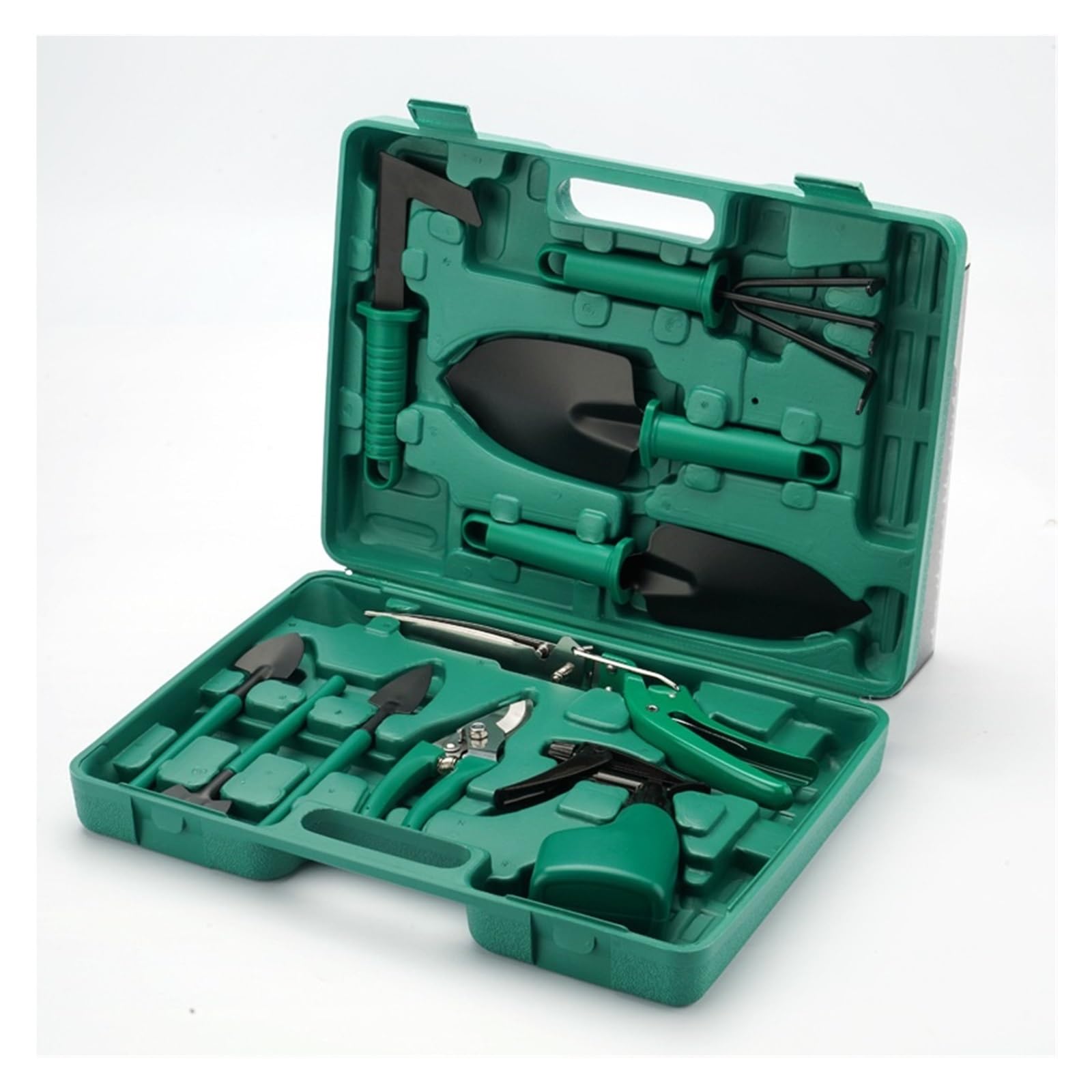 Attrezzi da Giardinaggio in ghisa, Set Attrezzi da Giardino Verde Nero 10 Pz con Custodia(10 Piece Set)