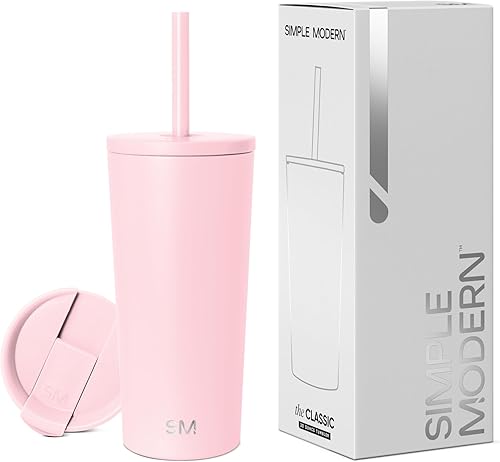 Simple Modern - Vaso con aislamiento, con tapa y pajilla Taza de viaje Botella de agua de acero inoxidable reutilizable Unisex Colección Classic