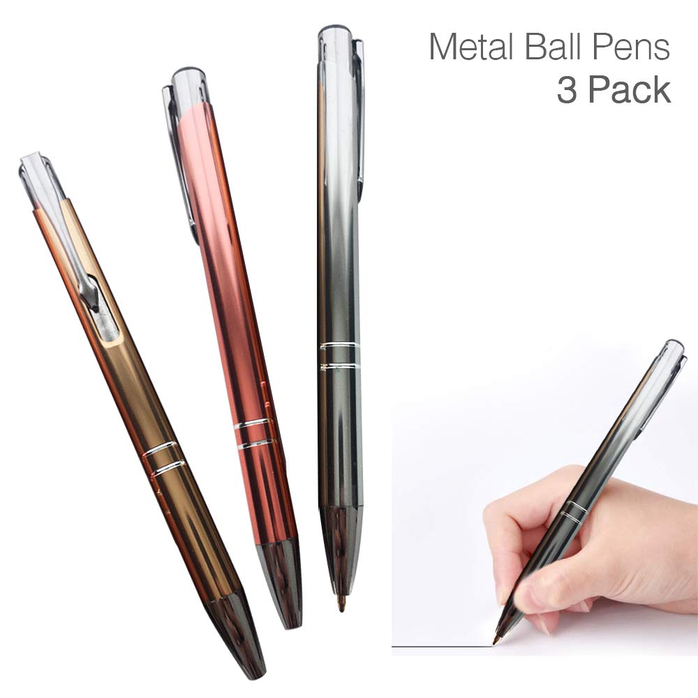 3 x Black Retractable Metal Ballpoint Pens - Combining Style and Substance – PERFECT WRITING COMPANION