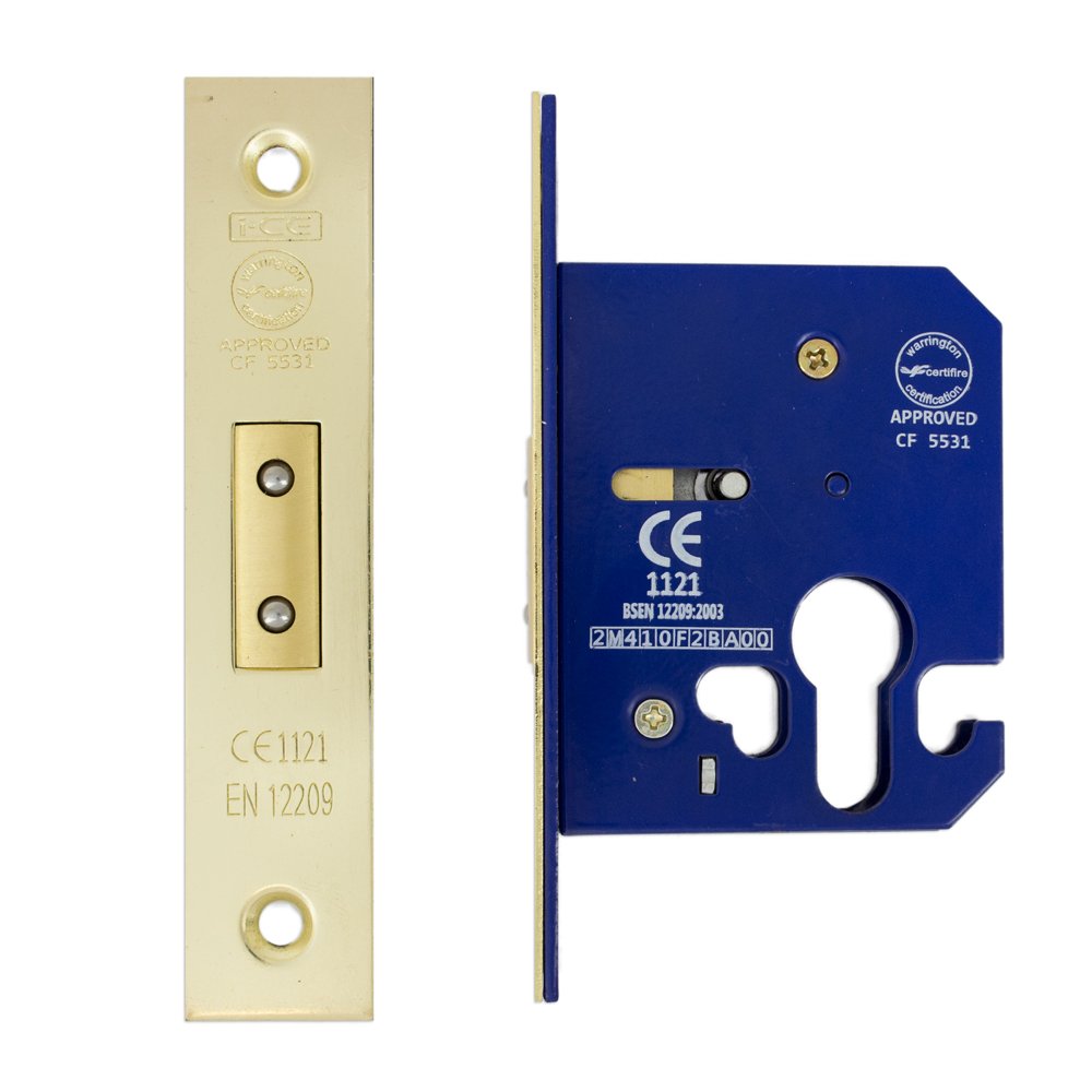 Fire Rated Euro Profile Dead Lock Case 63 mm (44 mm Backset) Electro Brass
