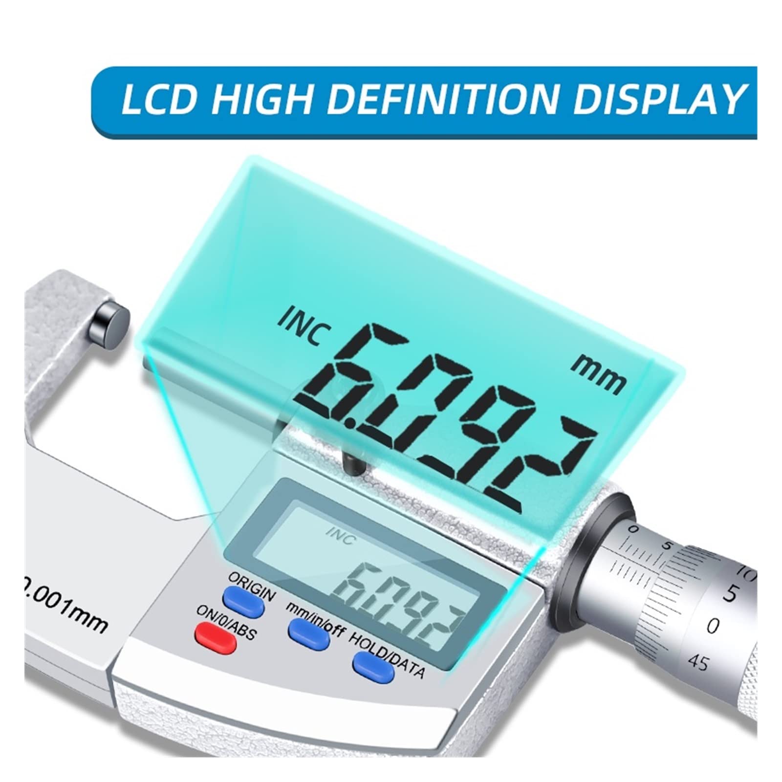 Digitale Bügelmessschraube Digitalmikrometer hoher Präzisions-Außendurchmesser Wandstätte 0,001 wasserdichte elektronische 0-25-50 mm(IP65 Waterproof,25-50mm)