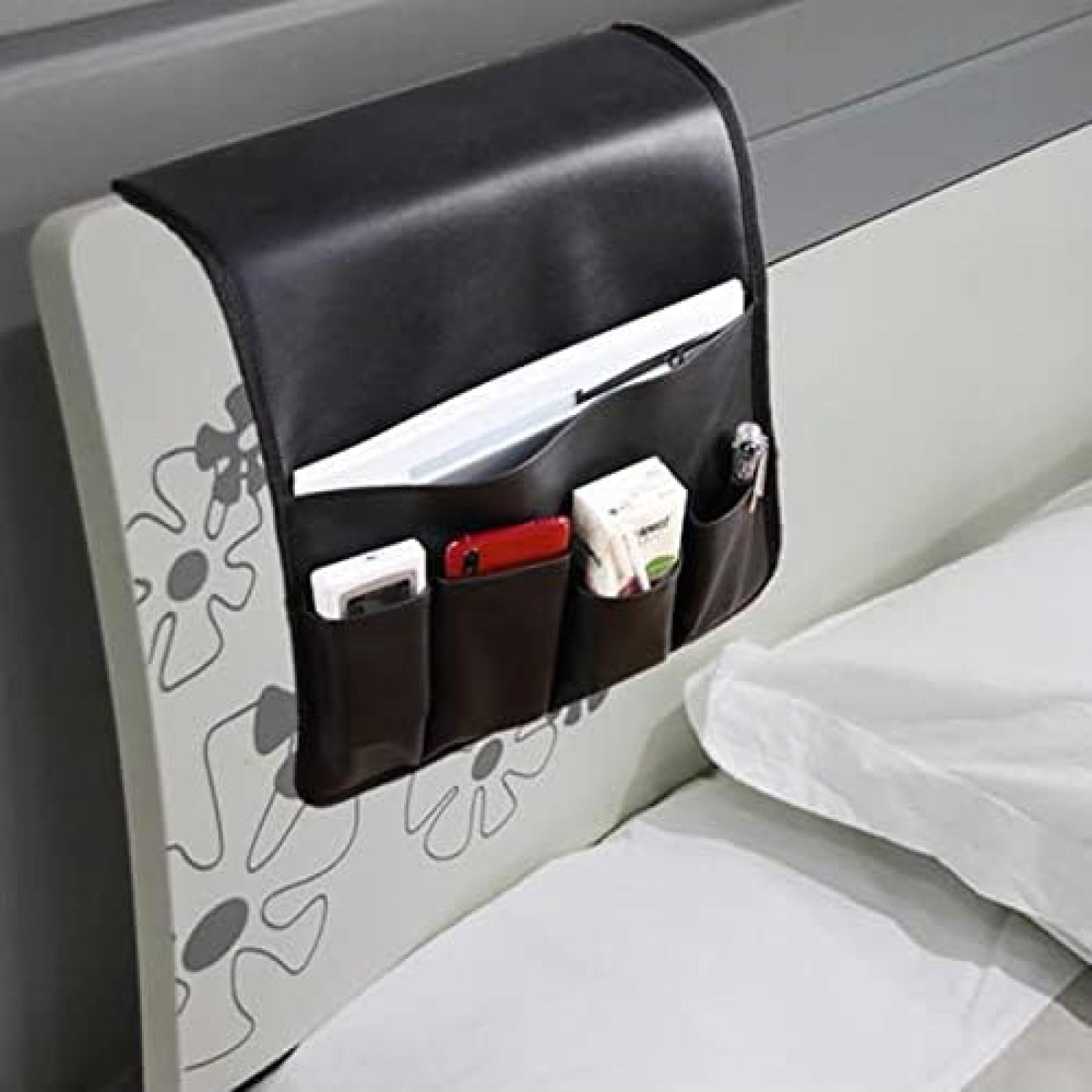 Organizador De Reposabrazos De Sofá De Cuero Antideslizante, Soporte Remoto Para Sofá, Sillón Reclinable, Mesita De Noche Con 5 Bolsillos Para Revistas, Control Remoto De TV, Teléfono,Marrón,Const