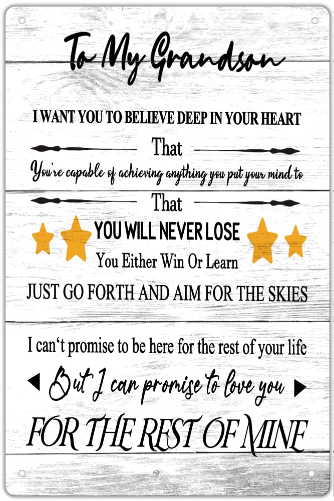 Daiercy Tin Sign 18 Creative Tin Sign - To My Grandson Unique Tin Sign, Gift For Grandson From Grandma Grandpa,Gifts For Birthday Christmas Graduation, Inspirational Quote Sign For Kids 5.5X8 Inches