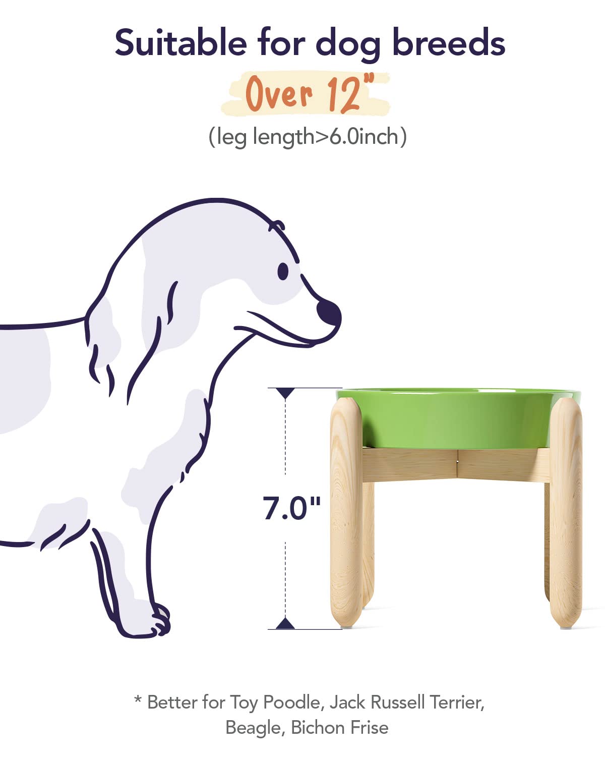 LE TAUCI Ceramic Slow Feeder Dog Bowls Elevated for Small and Medium Breed, Dog Bowls with Wooden Stand, 1.5 Cups Dog Dishes to Slow Down Eating, Anti-Gulping Pet Feeding Dishes, Clover Green