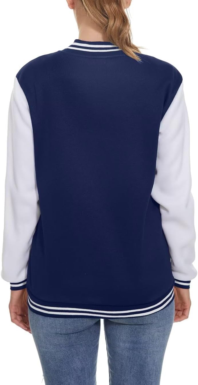 ACEFAST INC Women's Varsity Jacket Baseball Uniform Casual Long Sleeve Sport Bomber Jacket Coat - Image 3