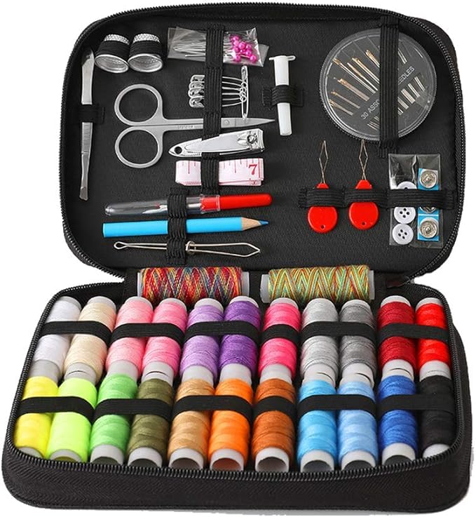 AALFA 97Set Travel Sewing Box Kit Sewing Thread Stitches Knitting Needles Tools Cloth Buttons Craft Scissor Home Organizer