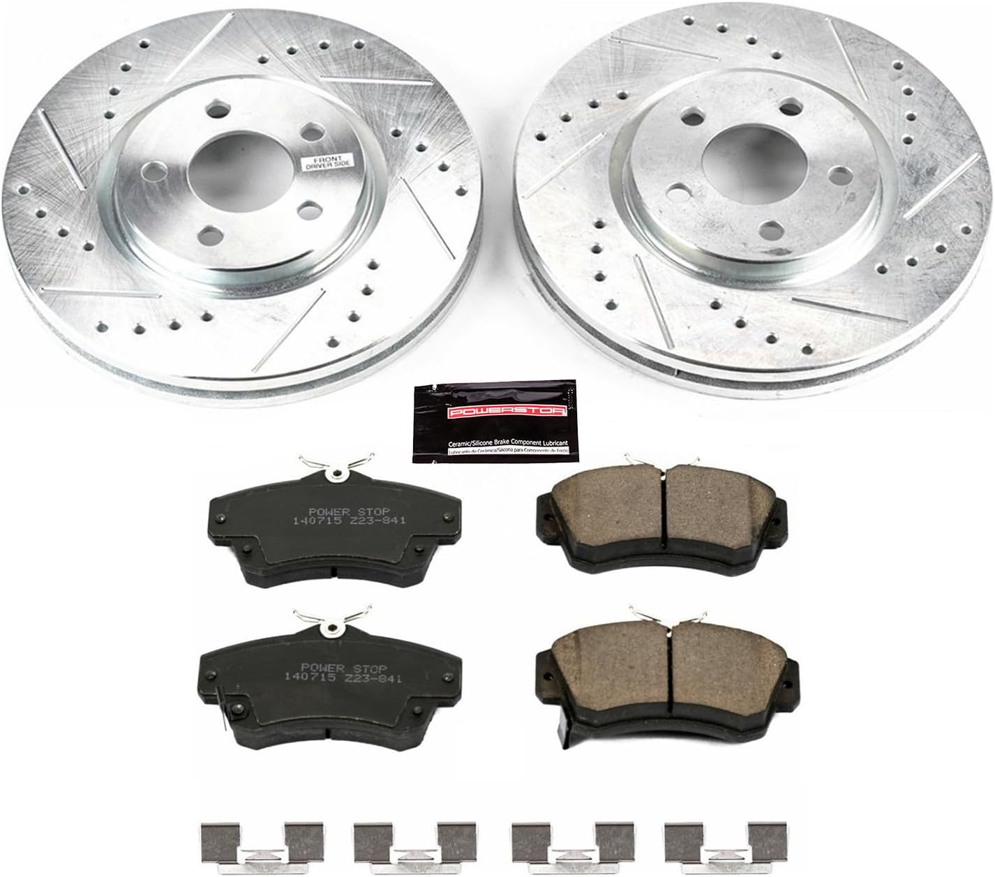 PowerStop Front Brake Kit For Chrysler PT Cruiser 2003-09 | Dodge Neon 2003-05 - Drilled and Slotted Disc Rotors with Ceramic Brake Pads Replacement, K1706