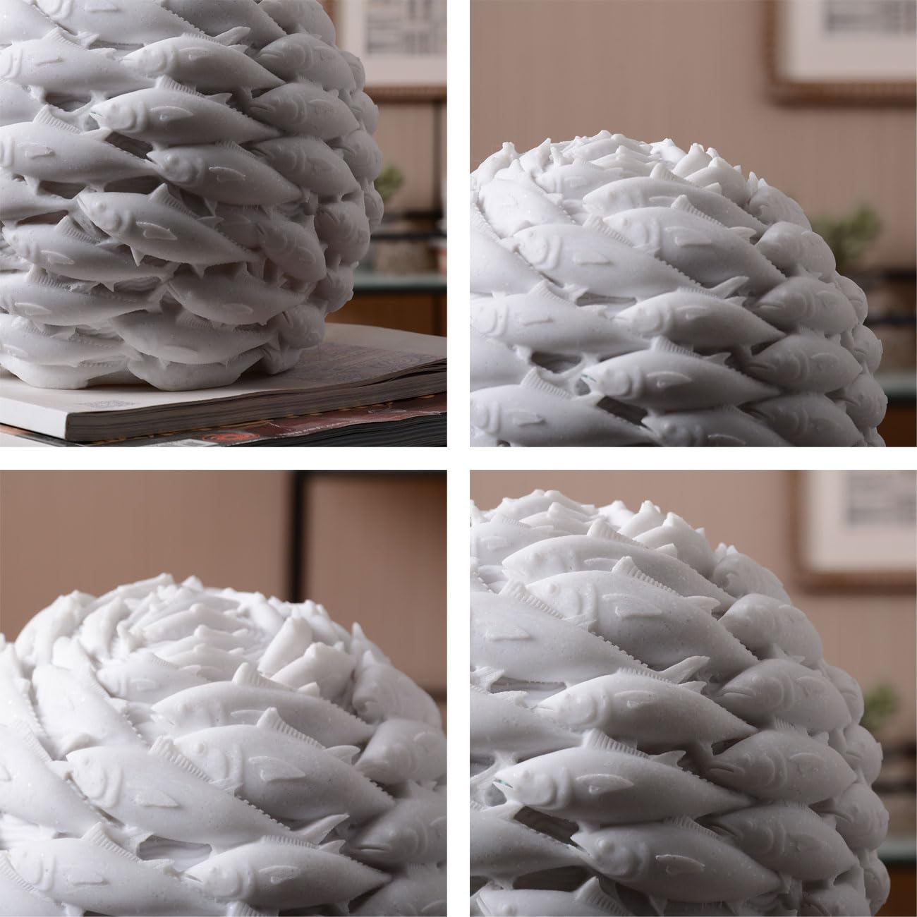 HAUCOZE Pesce Scultura Stutua Astratta Decorazione Moderna Arte Figurina Marino Regalo per Casa Soggiorno Ufficio Resina 21cm