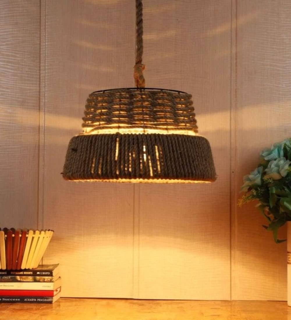Lightzillia Jute Basket with 4W Bulb Ceiling Light, Hanging Pendant Light, Rope Iron Candlestick Light Round Hanging Lamp for Living Room, Home (Bulb Include)(AC)-image-46