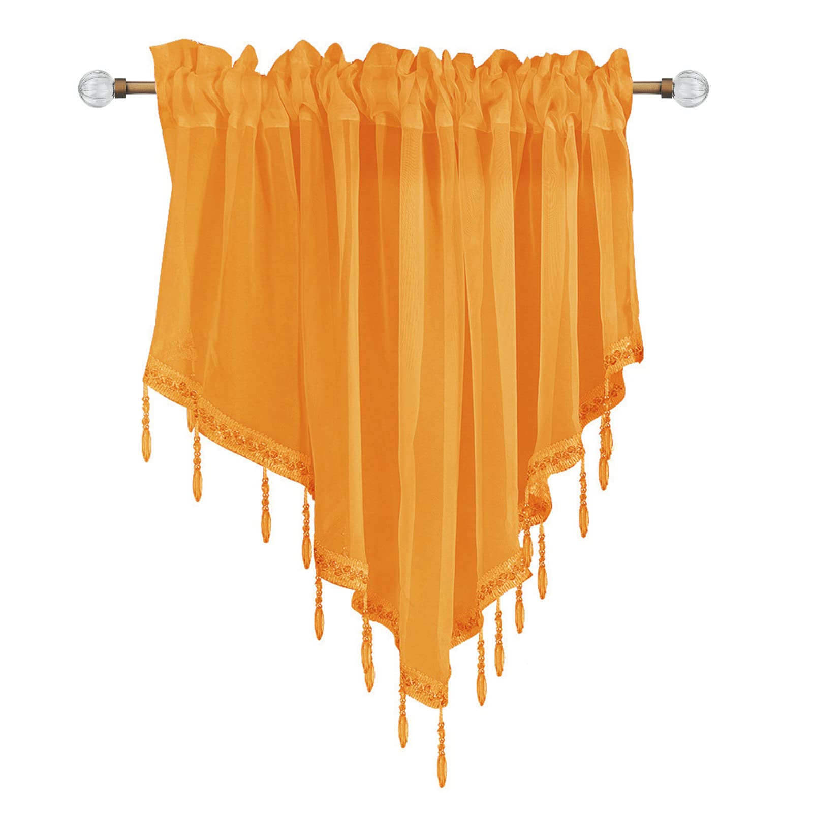 Cantonnière de fenêtre festonnée rideau court orange de cuisine 130x60cm