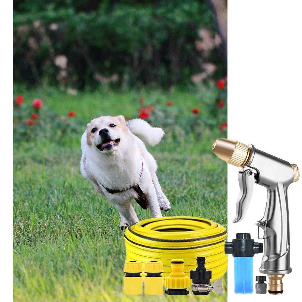 Boquilla de pulverización de jardín, pistola pulverizadora de metal de latón para lavado de coches, riego de plantas, ducha de mascotas, limpieza de suelos (traje de 30 m)