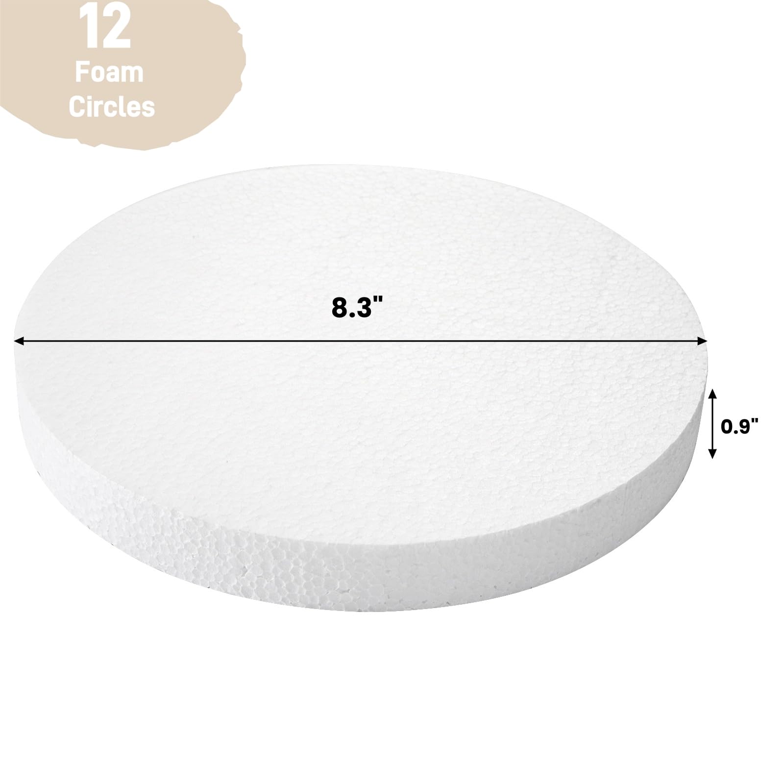 ZOOFOX 12 Pack 8 Inch Foam Circles for Crafts, Round Polystyrene Disc for Arts and Crafts Supplies, Modeling, Sculpture, DIY Projects