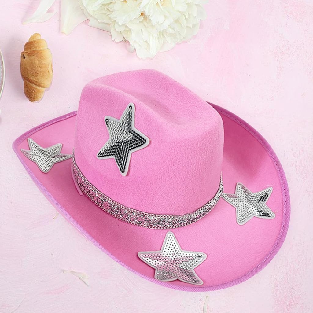 Cowgirl Hat for Bride Elegant Sequined Star Hat Cowboy Hat Women Party Headpiece