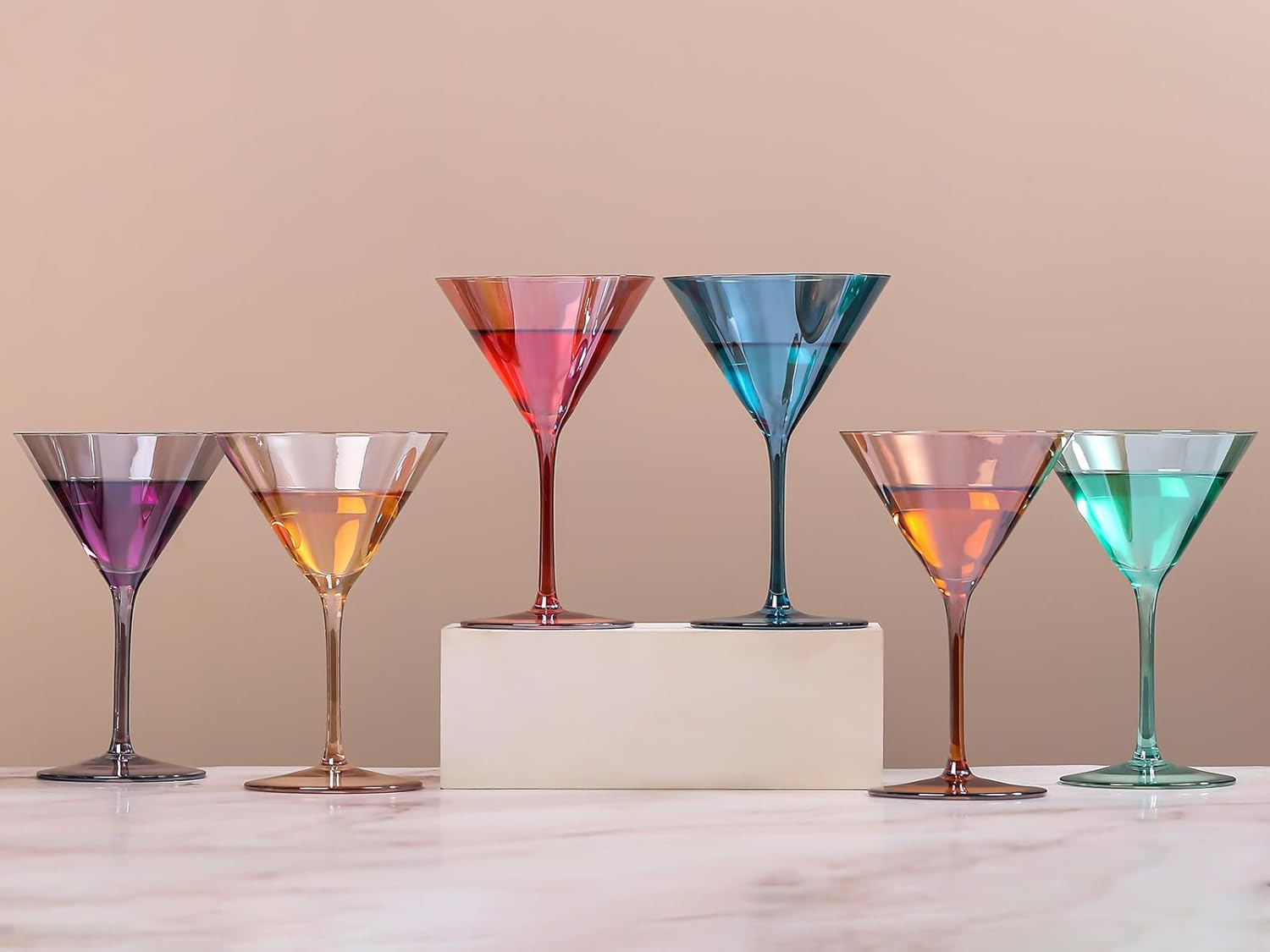 Physkoa Colored Martini Glasses Set of 6, Colorful