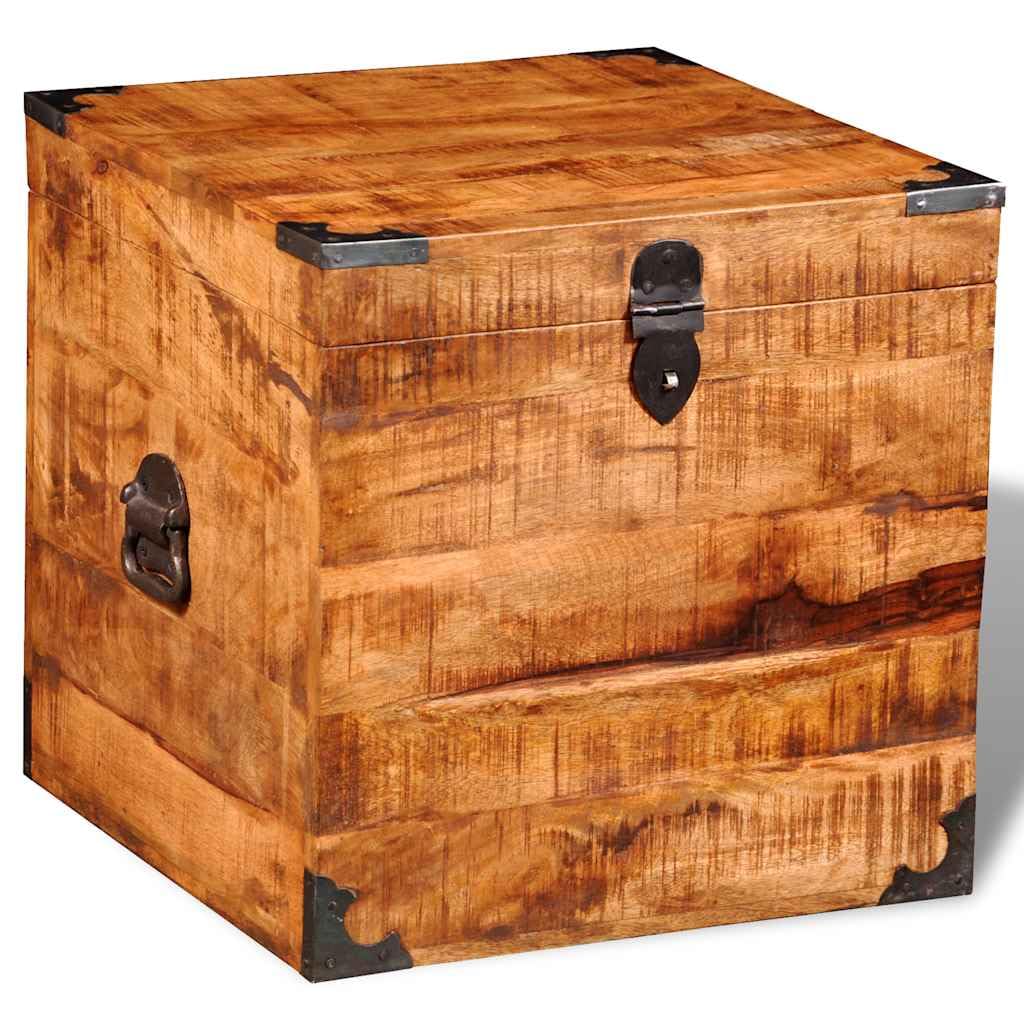 Baúl de madera en forma de cubo de madera de mango áspera, caja de almacenamiento de madera maciza, 46 x 46 x 46 cm, mesa auxiliar hecha a mano y mesa de centro, cofre rústico único, encerado