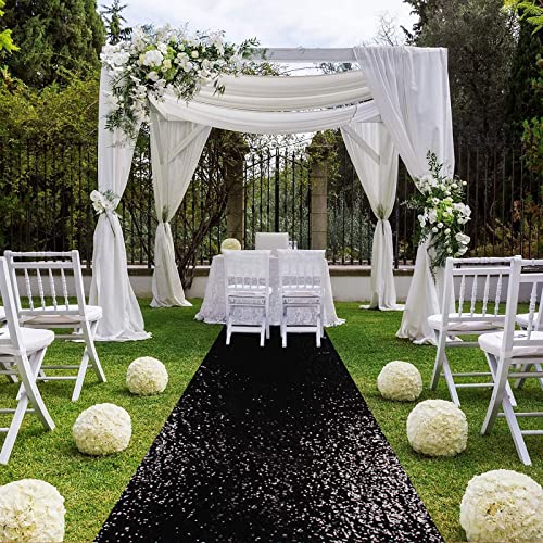 ShinyBeauty 4x15ft Sequin Wedding Aisle Runner Rug - Sparkling Glitter Ceremony Carpet for Bridal Showers, Graduations, Proms, Reusable Party Floor Decor (Black)
