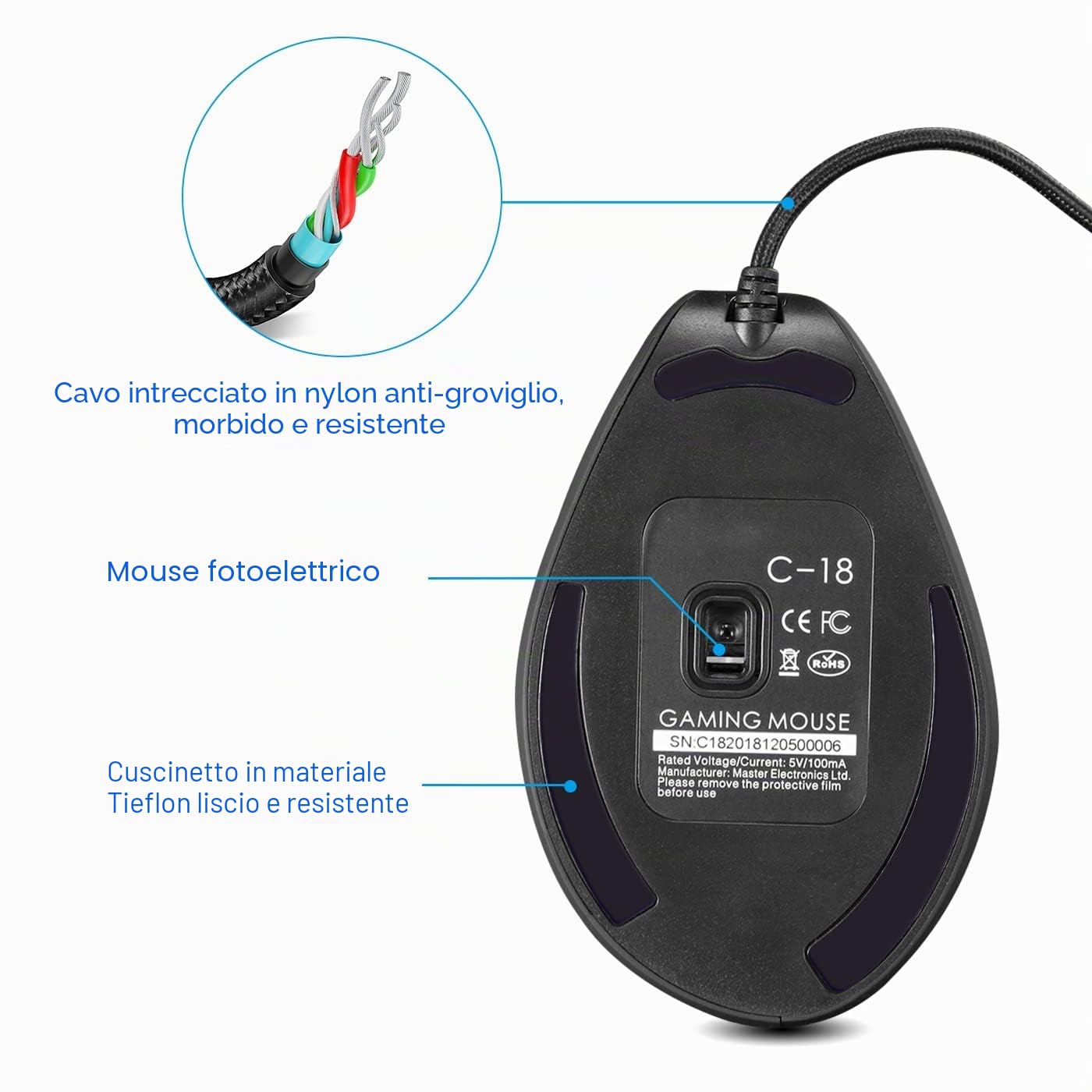TKMARS Mouse Verticale Gaming, con Rocker 11 Pulsanti Programmabili, 10000 DPI Regolabile, per PC/Mac e Laptop, Mouse Ergonomico Verticale per Diminuire Il Male al Polso