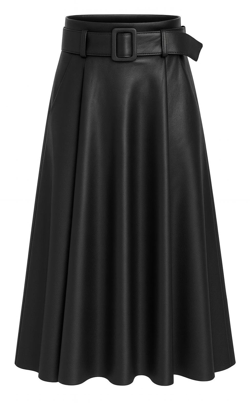 Mississhop Damen A-Linien Rock mit Gürtel – Kunstleder
