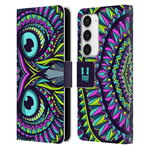 Carcasa de cuero tipo libro Galaxy S23 5G con diseño búho azteca Head Case Designs